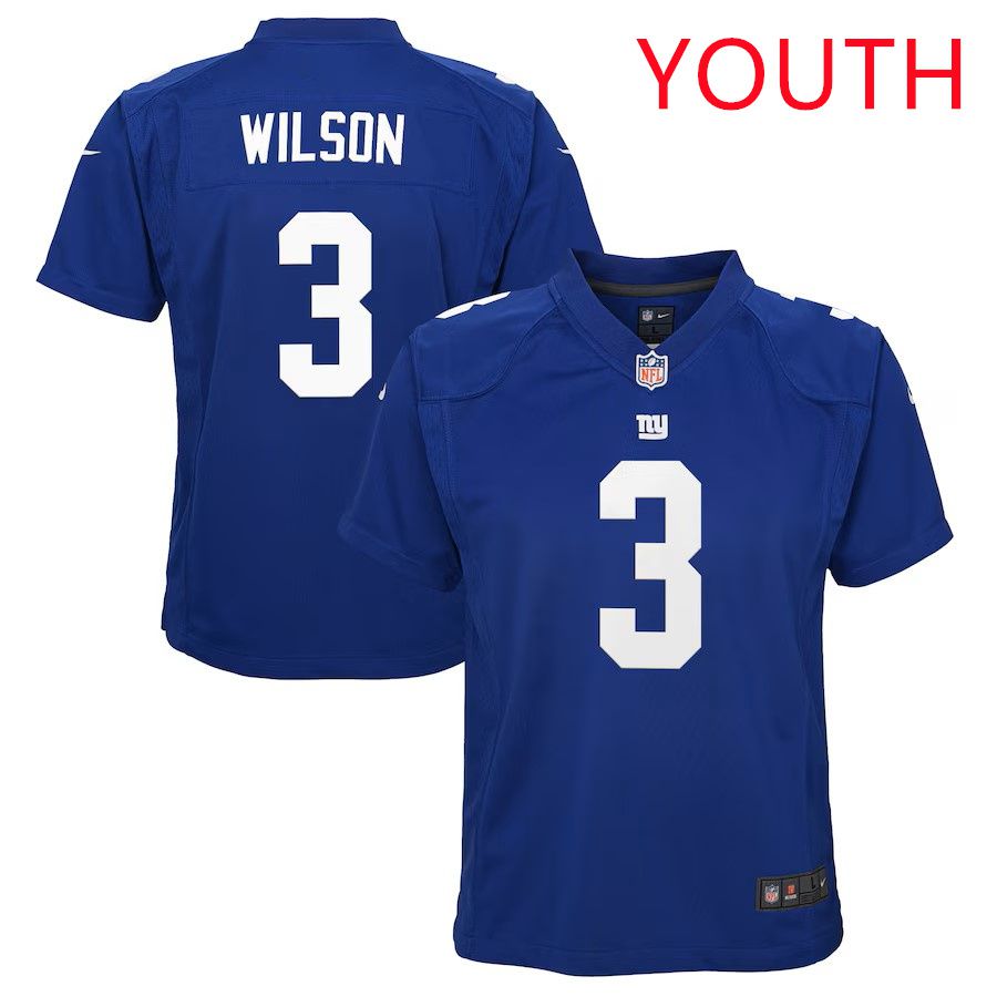 Youth New York Giants 3 Russell Wilson 2025 Nike Royal Game NFL Jersey